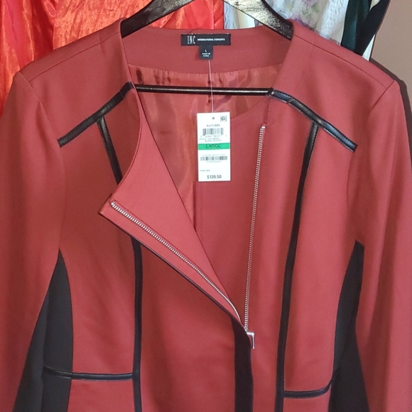 NWT Dark Red & Black Collarless Jacket - Picture 2 of 7